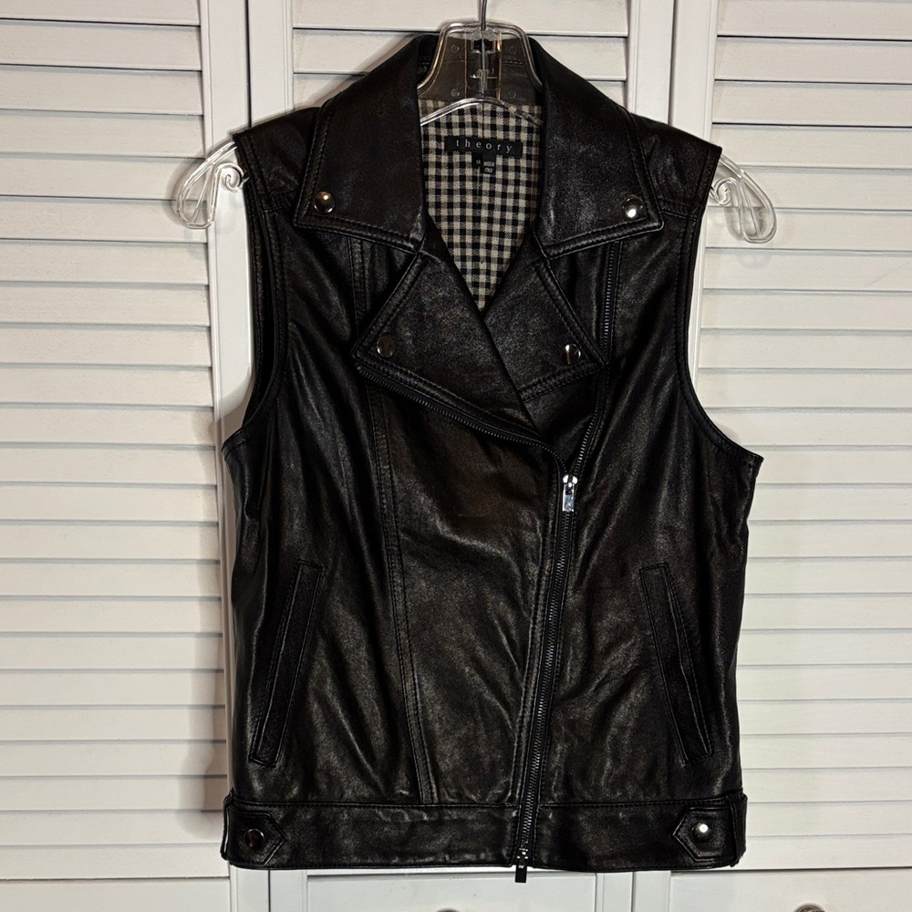 Theory Black Geniune Leather Moto Vest Made in Italy